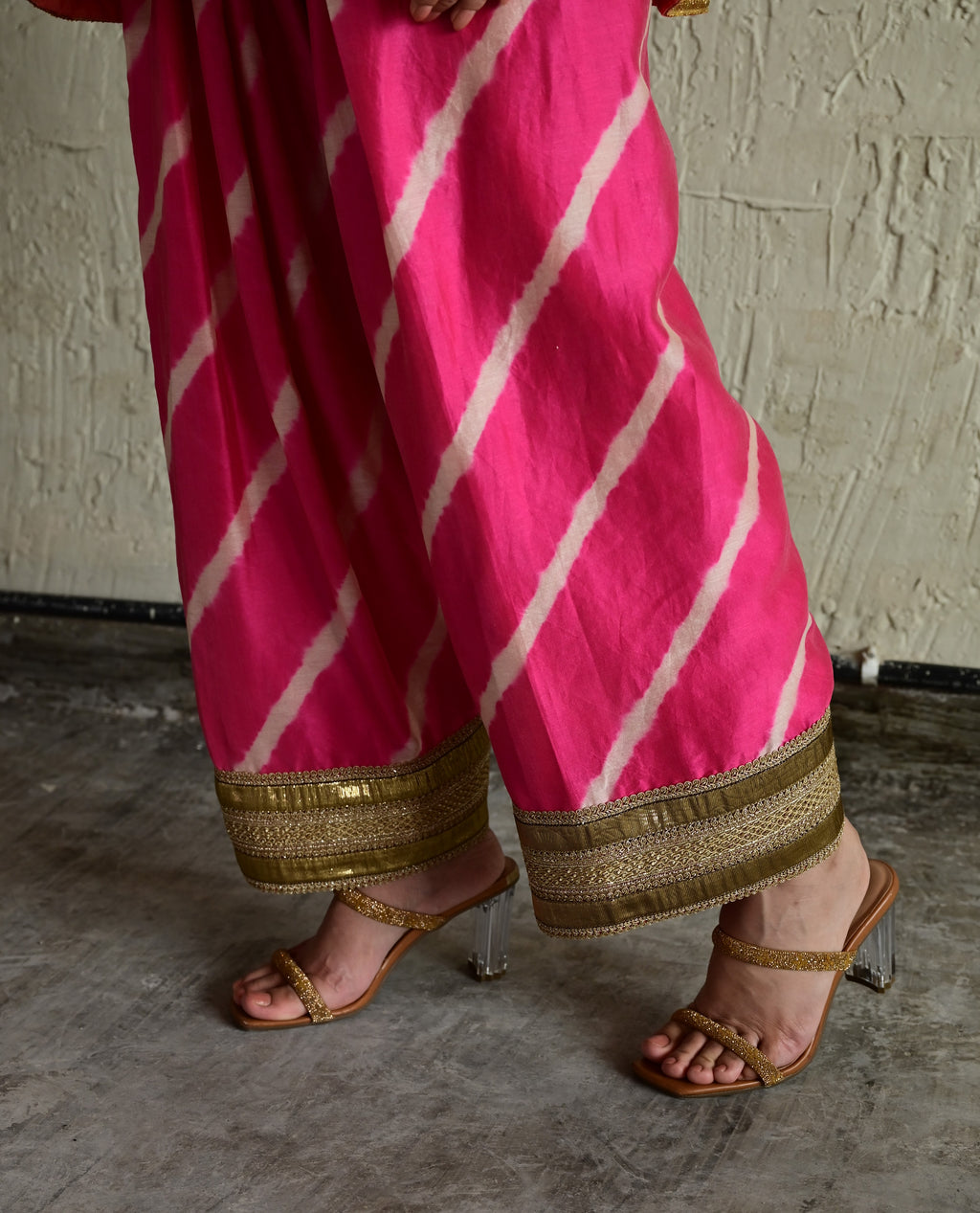 Padma Mini in Coral Pink Chanderi with Leheriya Pakhi Salwar