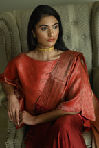 Red Satin Silk Ready-to-Wear Saree w batwing blouse