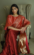 Red Satin Silk Ready-to-Wear Saree w batwing blouse