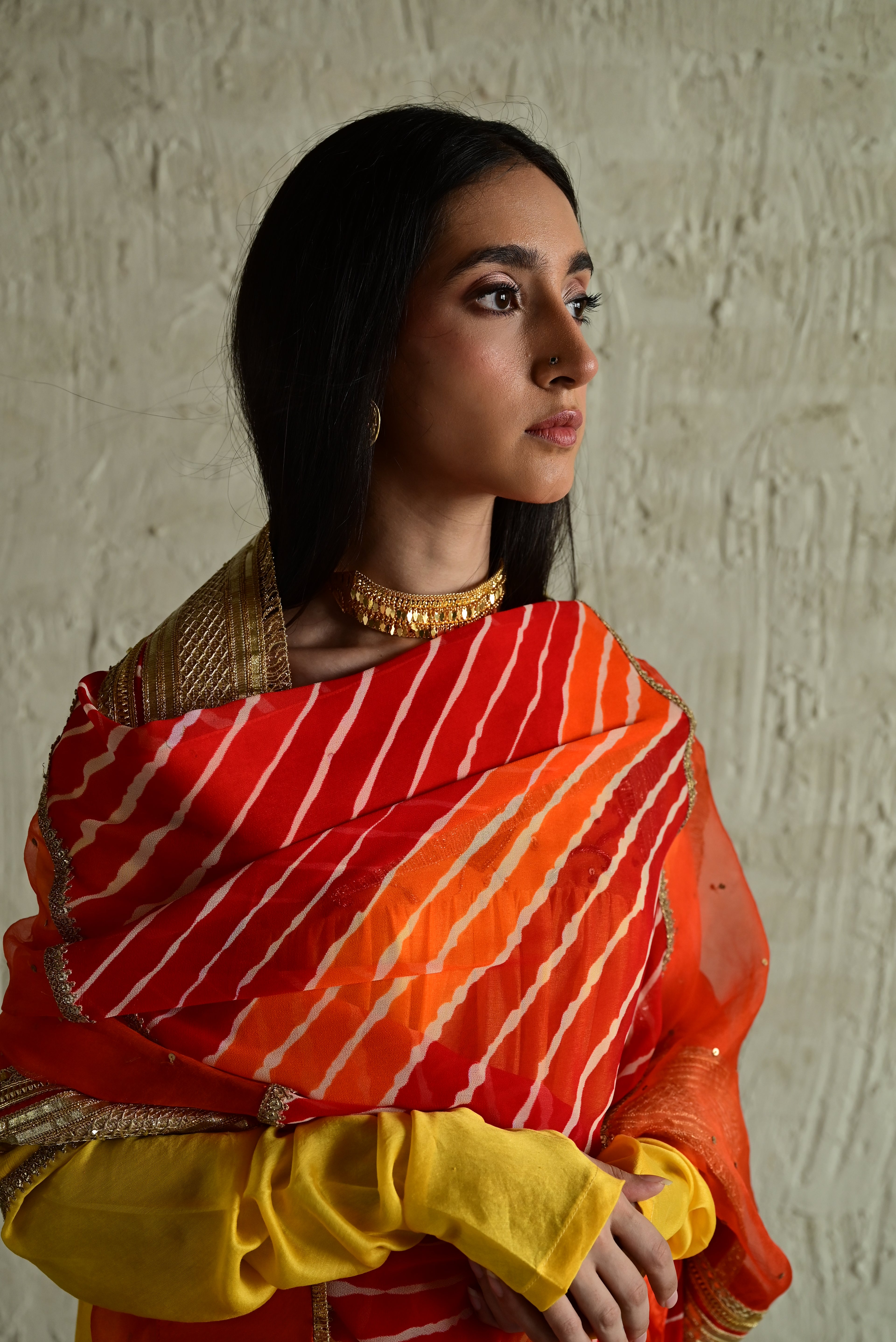 Urmila Leheriya Diagonal Dupatta in Orange