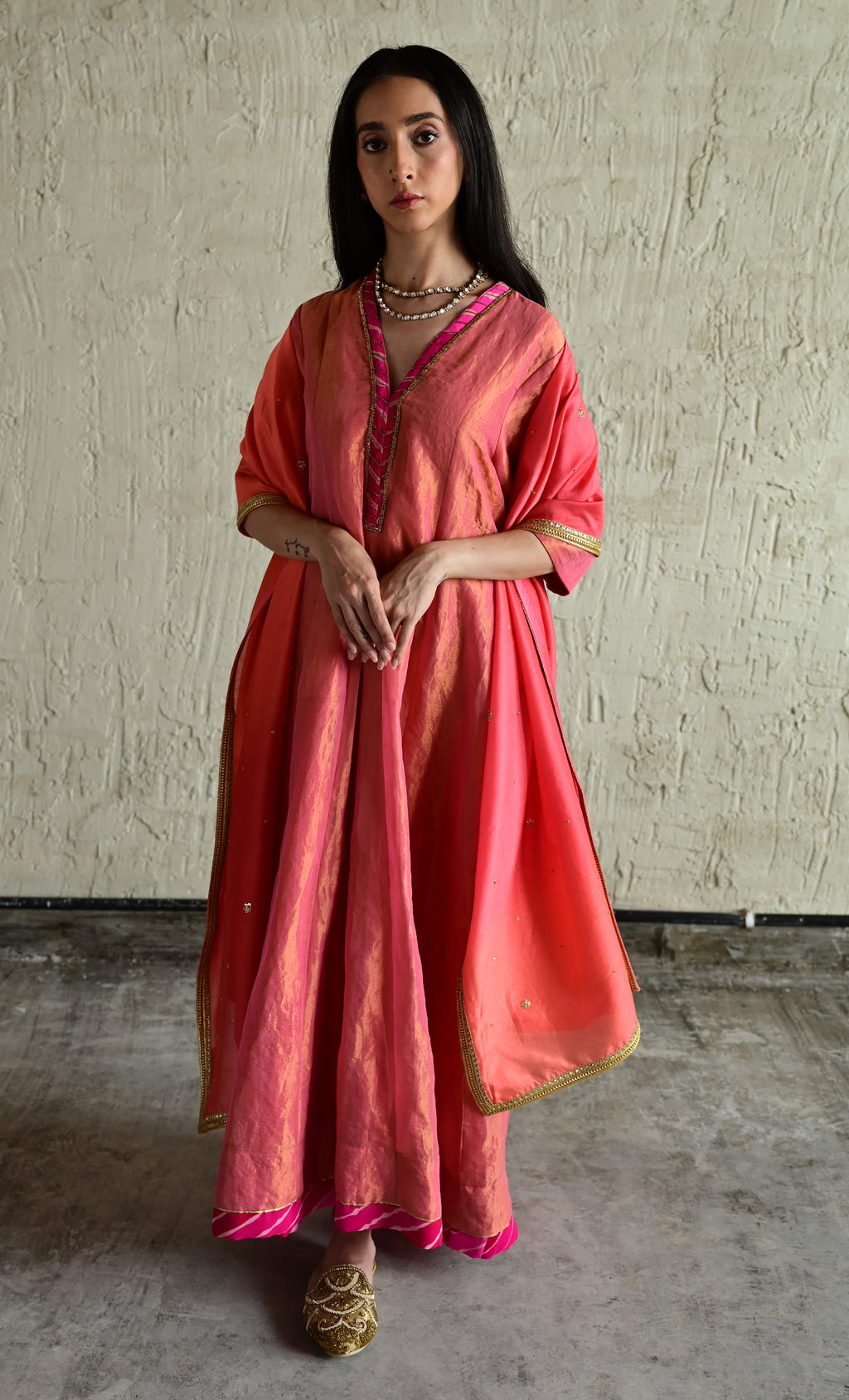 Meera Anarkali Pink Tissue