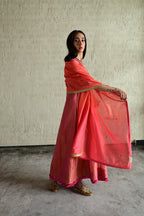 Ghevar ombre Dupatta in Coral Pink  Chanderi