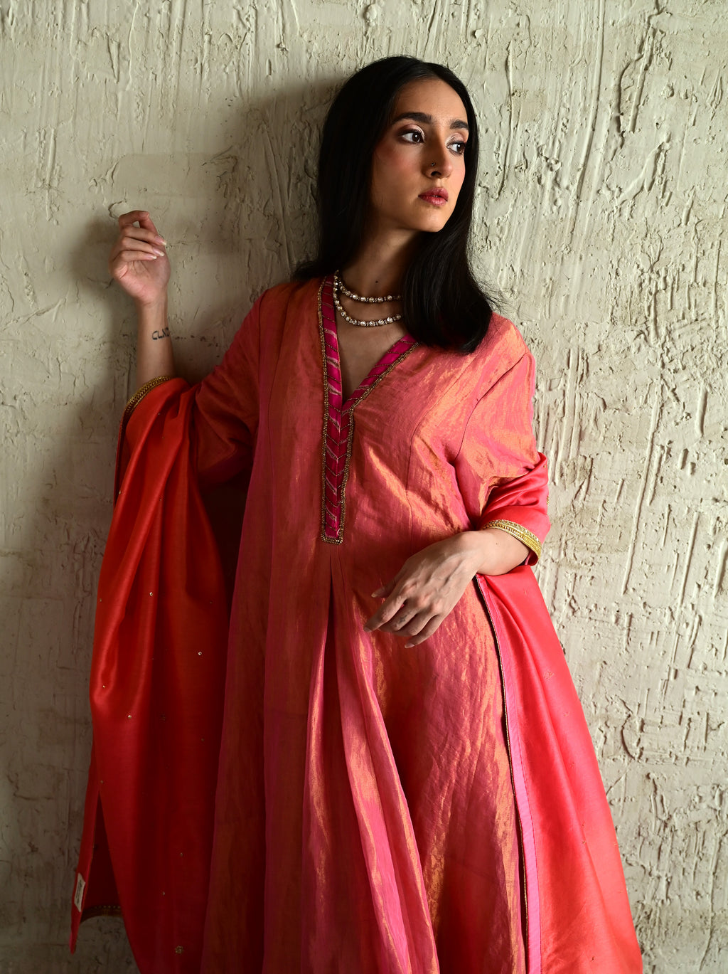 Meera Anarkali Pink Tissue