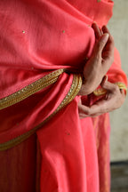 Ghevar ombre Dupatta in Coral Pink  Chanderi