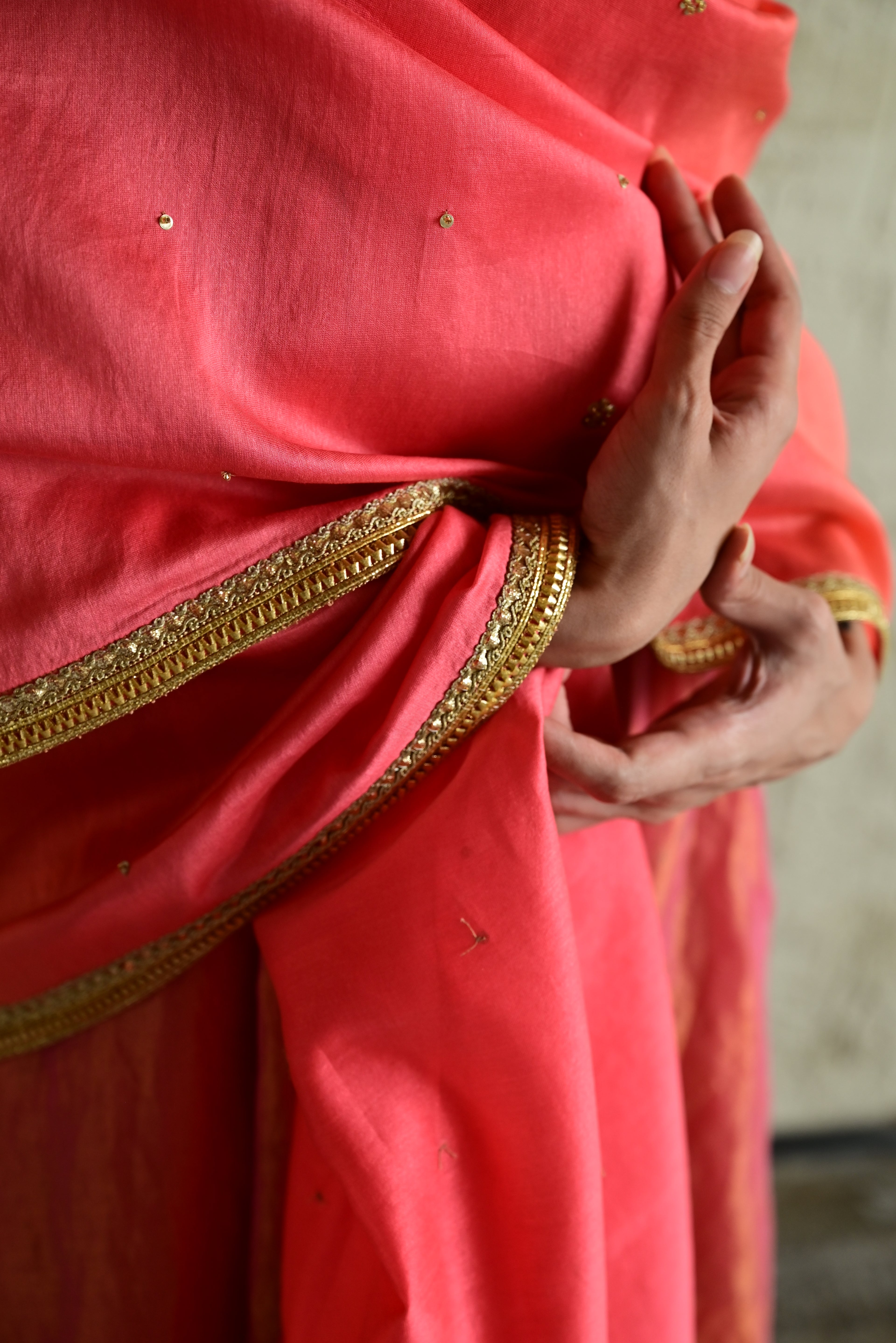 Ghevar ombre Dupatta in Coral Pink  Chanderi