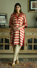 Shahi Kaftan in Red Brocade with Chai Beige Nandini Dhoti
