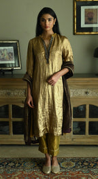 Maxi Kurta in Vintage Gold Brocade Tissue with Gold Tissue Pant