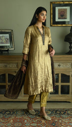 Maxi Kurta in Vintage Gold Brocade Tissue with Gold Tissue Pant