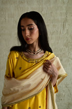 Ghevar ombre Dupatta in Ivory and Yellow Chanderi