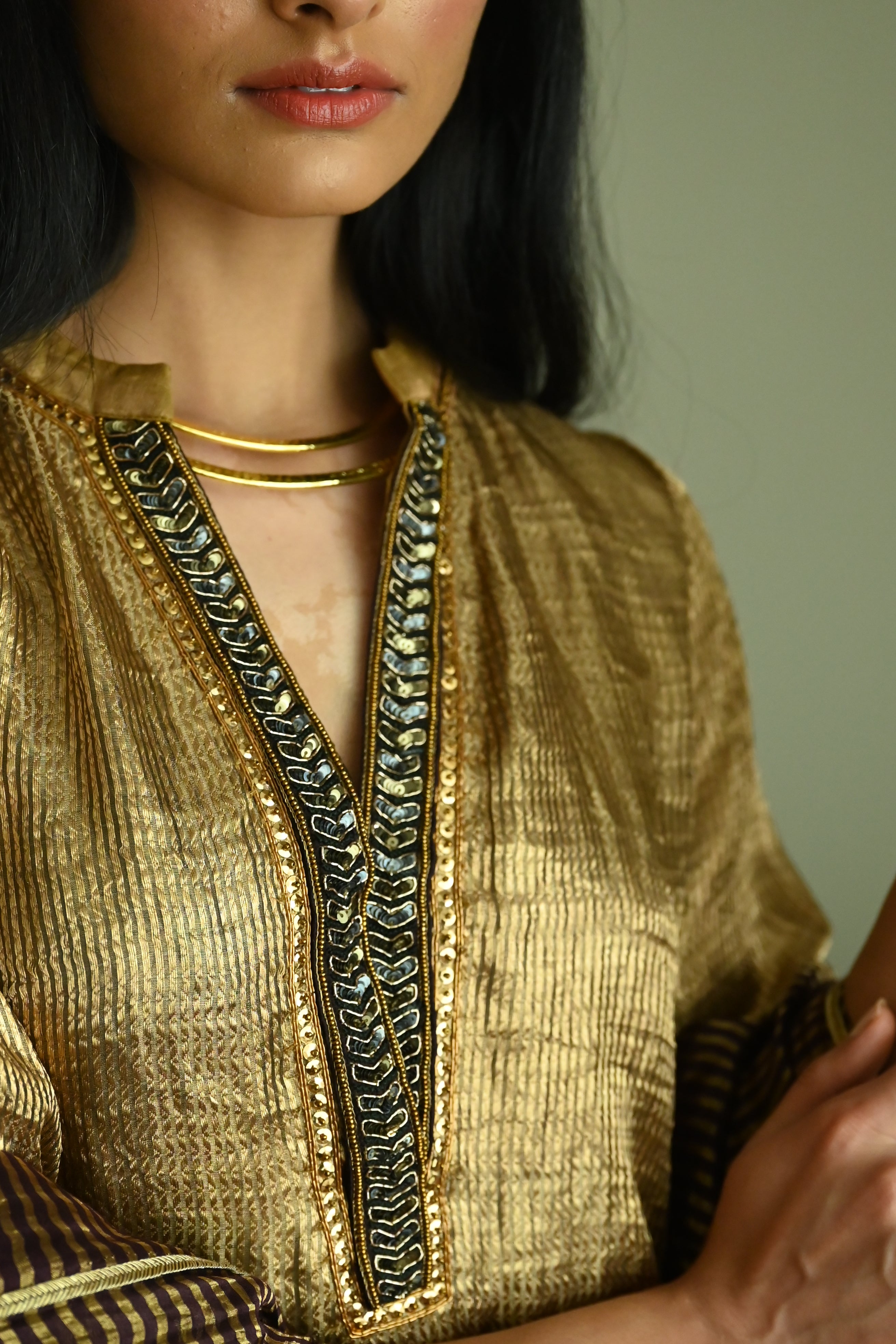 Maxi Kurta in Vintage Gold Brocade Tissue with Gold Tissue Pant