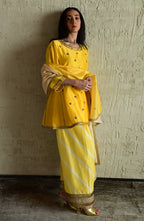 Padma Mini Choga in Yellow Chanderi with Pakhi Salwar