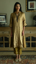 Maxi Kurta in Vintage Gold Brocade Tissue with Gold Tissue Pant