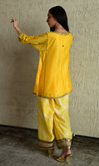 Padma Mini Choga in Yellow Chanderi with Pakhi Salwar
