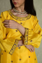 Padma Mini Choga in Yellow Chanderi with Pakhi Salwar