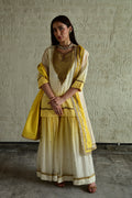 Ghevar Kurta in Yellow ombre with Ombre Organza Sharara