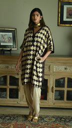 Shahi Kaftan in Brown Brocade with Chai Beige Nandini Dhoti
