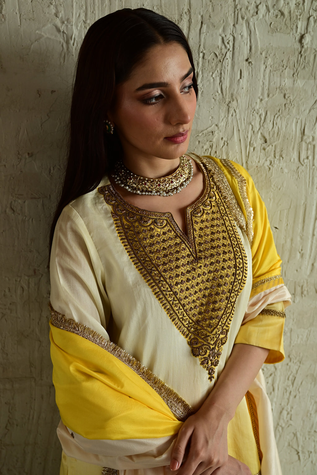 Ghevar Kurta in Yellow ombre with Ombre Organza Sharara