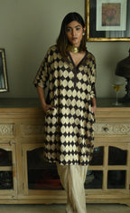 Shahi Kaftan in Brown Brocade with Chai Beige Nandini Dhoti
