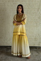 Ghevar Kurta in Yellow ombre with Ombre Organza Sharara