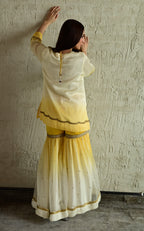 Ghevar Kurta in Yellow ombre with Ombre Organza Sharara