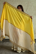 Aadha Aadha Dupatta in Yellow and Ivory Silk