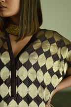 Shahi Kaftan in Brown Brocade with Chai Beige Nandini Dhoti