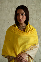 Aadha Aadha Dupatta in Yellow and Ivory Silk