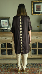 Shahi Kaftan in Brown Brocade with Chai Beige Nandini Dhoti