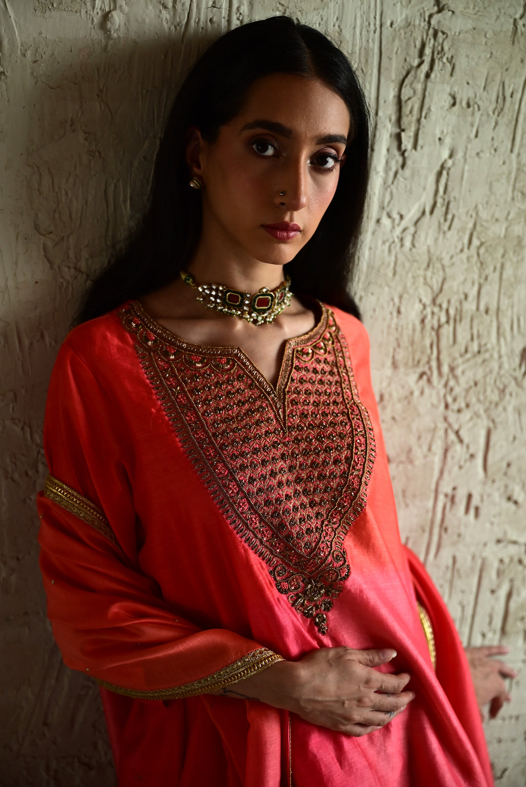Ghevar Kurta in Pink ombre  with Ombre Sharara