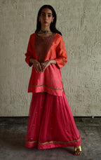 Ghevar Kurta in Pink ombre  with Ombre Sharara