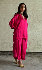 Shazia Oonch Neech Kaftan in Hot Pink silk with Flared Pant in Hot Pink Sil