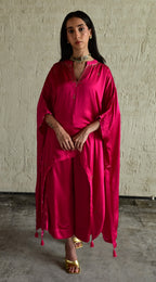 Shazia Oonch Neech Kaftan in Hot Pink silk with Flared Pant in Hot Pink Sil