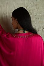 Shazia Oonch Neech Kaftan in Hot Pink silk with Flared Pant in Hot Pink Sil