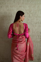 Madhuri Choli in Pink Brocade and Leheriya Georgette