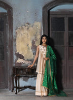 Jalsa Diagonal Dupatta in Green Organza and Brocade