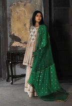 Jalsa Diagonal Dupatta in Green Organza and Brocade