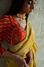 Madhuri Choli in Orange Brocade and Leheriya Georgette