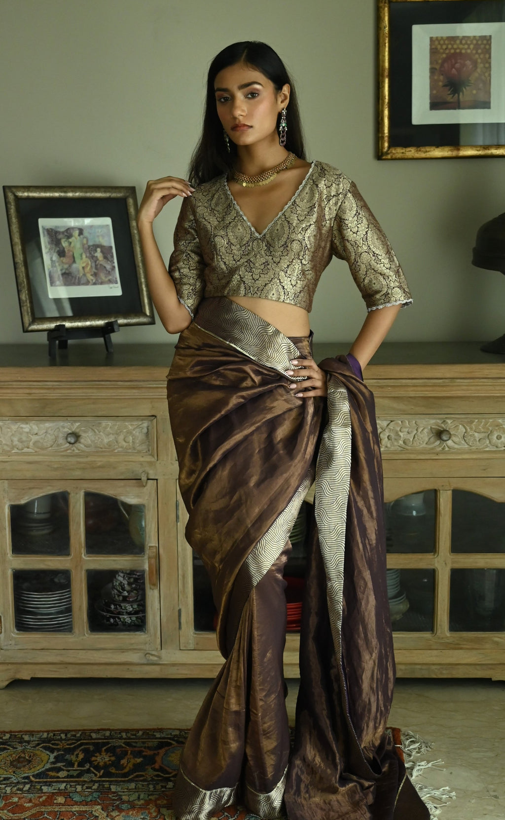 Nina Blouse in Brown Brocade