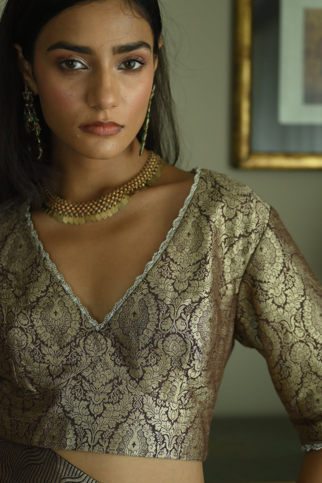 Nina Blouse in Brown Brocade