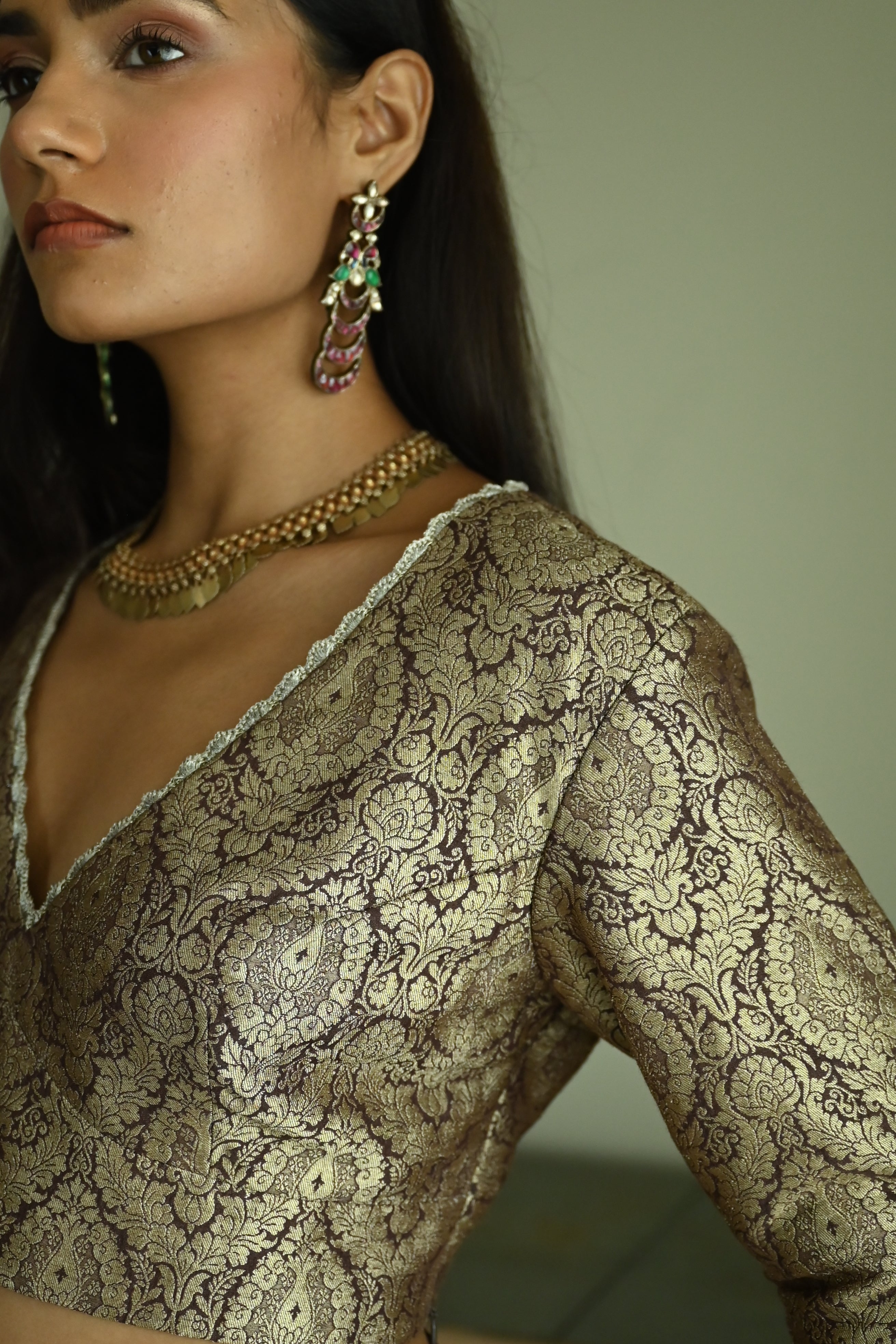 Nina Blouse in Brown Brocade