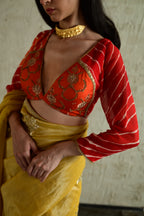 Madhuri Choli in Orange Brocade and Leheriya Georgette
