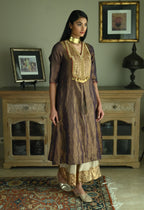Banjara Kurta in Plum Tissue with Chai Beige Farshi