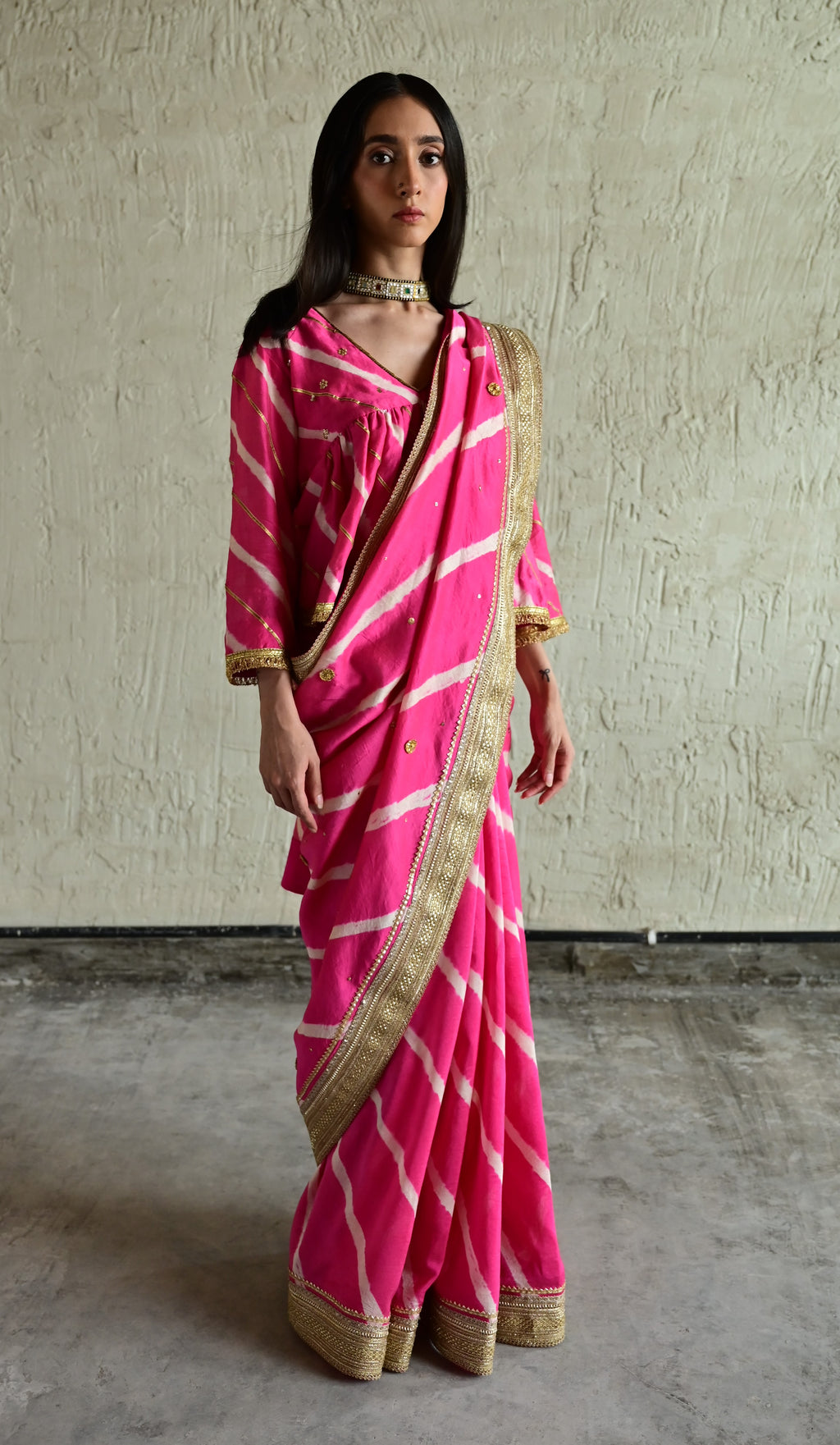 Urmila Leheriya Saree in Pink mulberry Silk