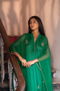 Chiffon Kaftan in Green with Green Pallazzo
