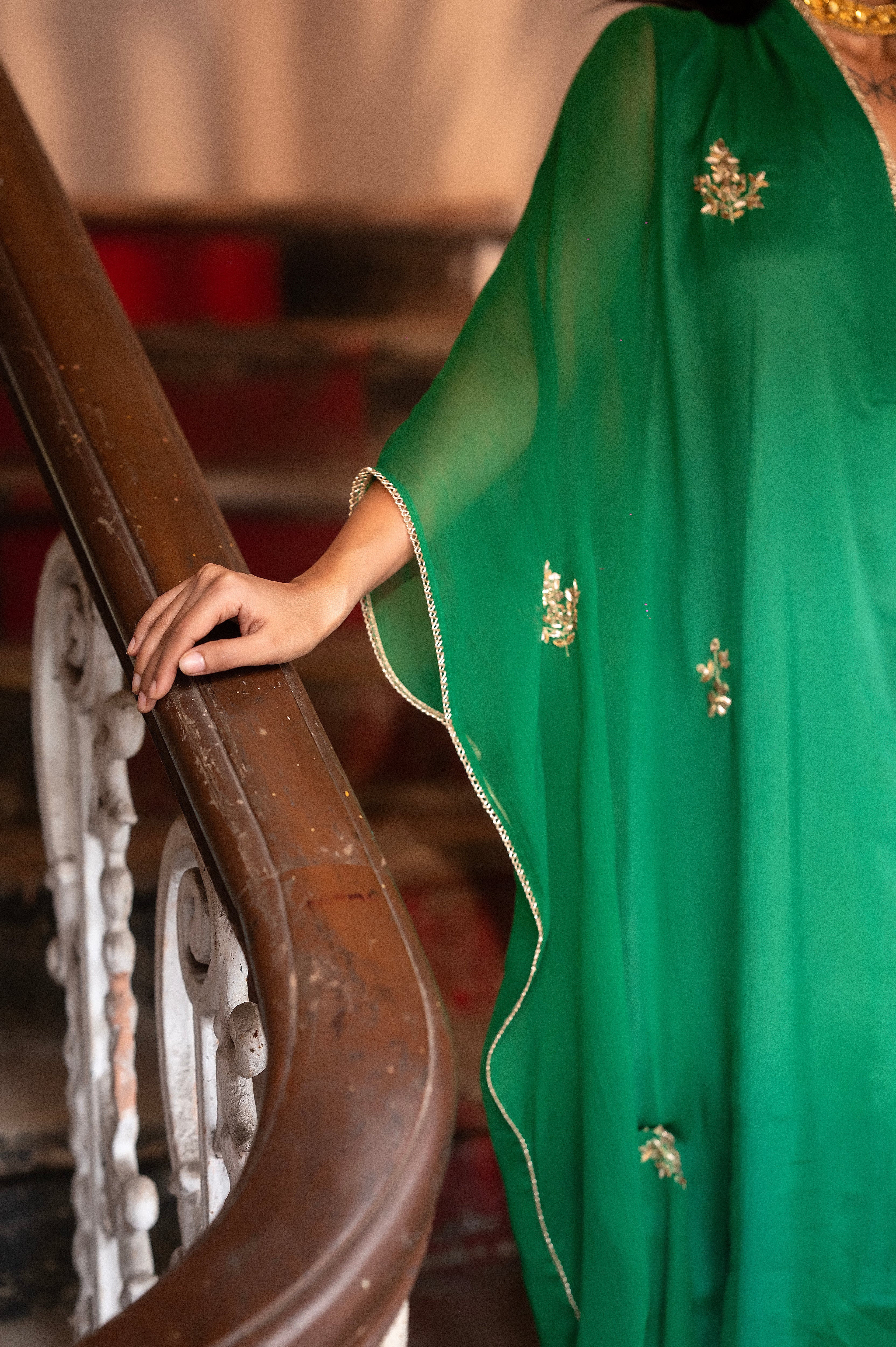 Chiffon Kaftan in Green with Green Pallazzo
