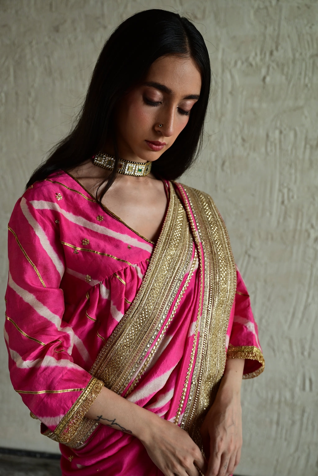 Urmila Leheriya Saree in Pink mulberry Silk