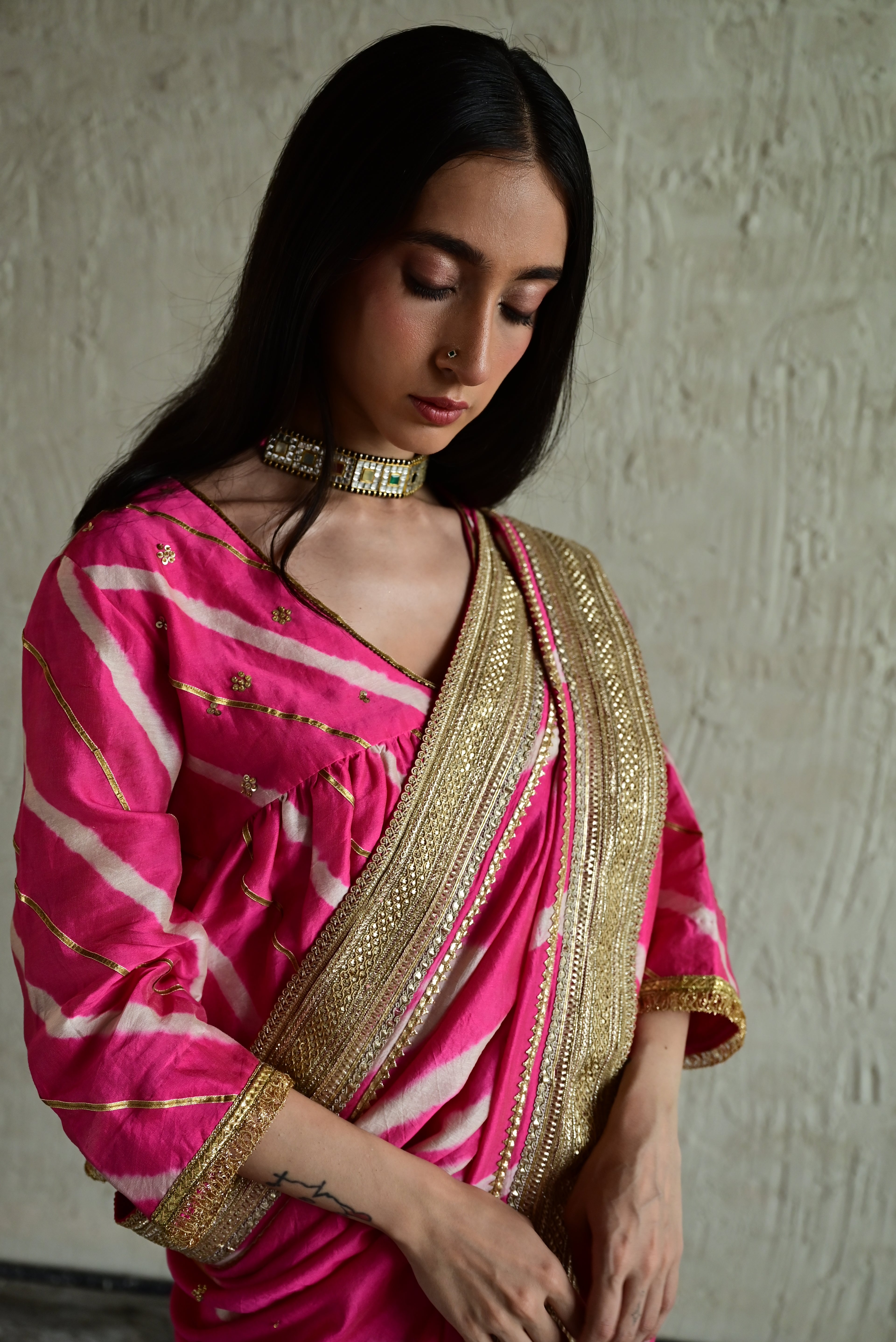 Urmila Leheriya Saree in Pink mulberry Silk
