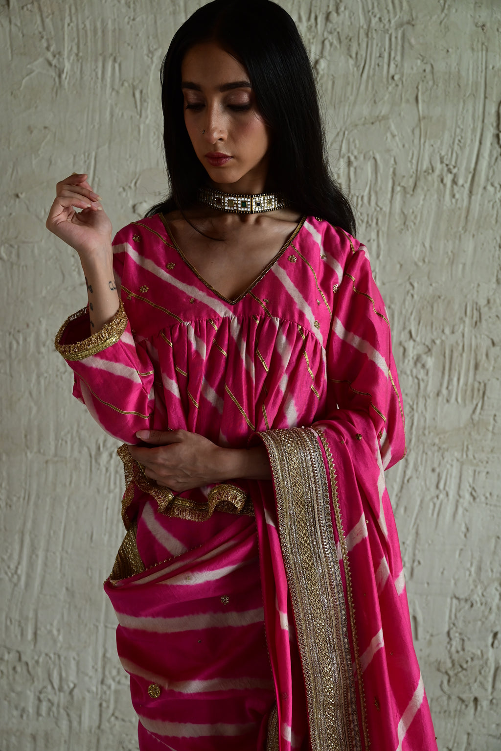 Padma Kediya Blouse in Pink Leheriya