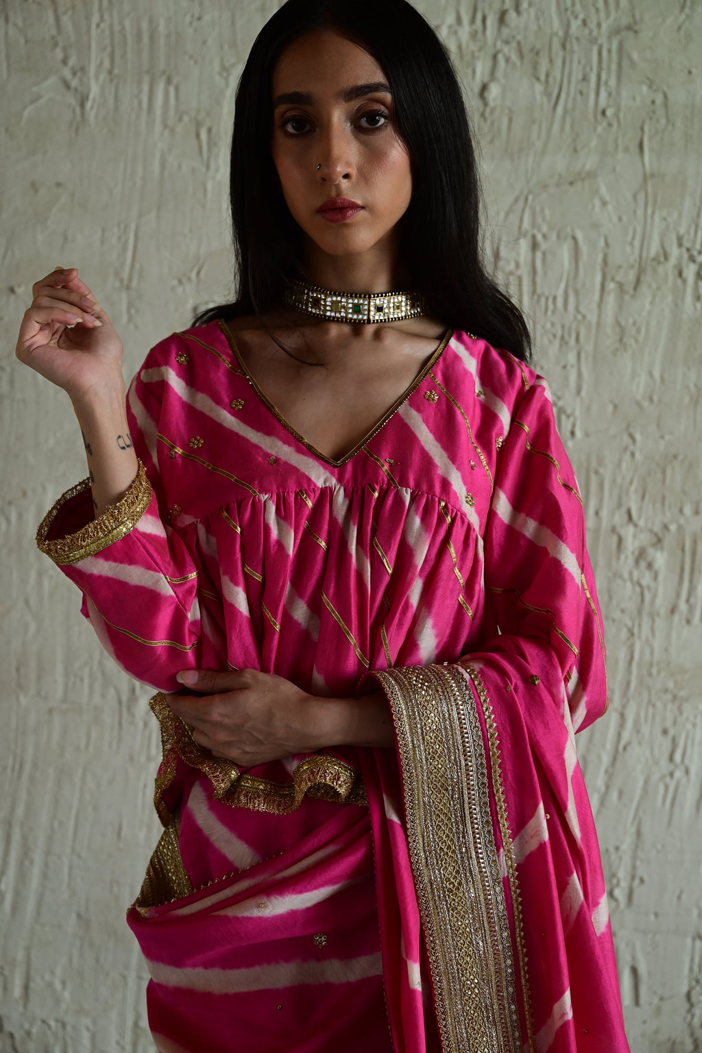 Padma Kediya Blouse in Pink Leheriya