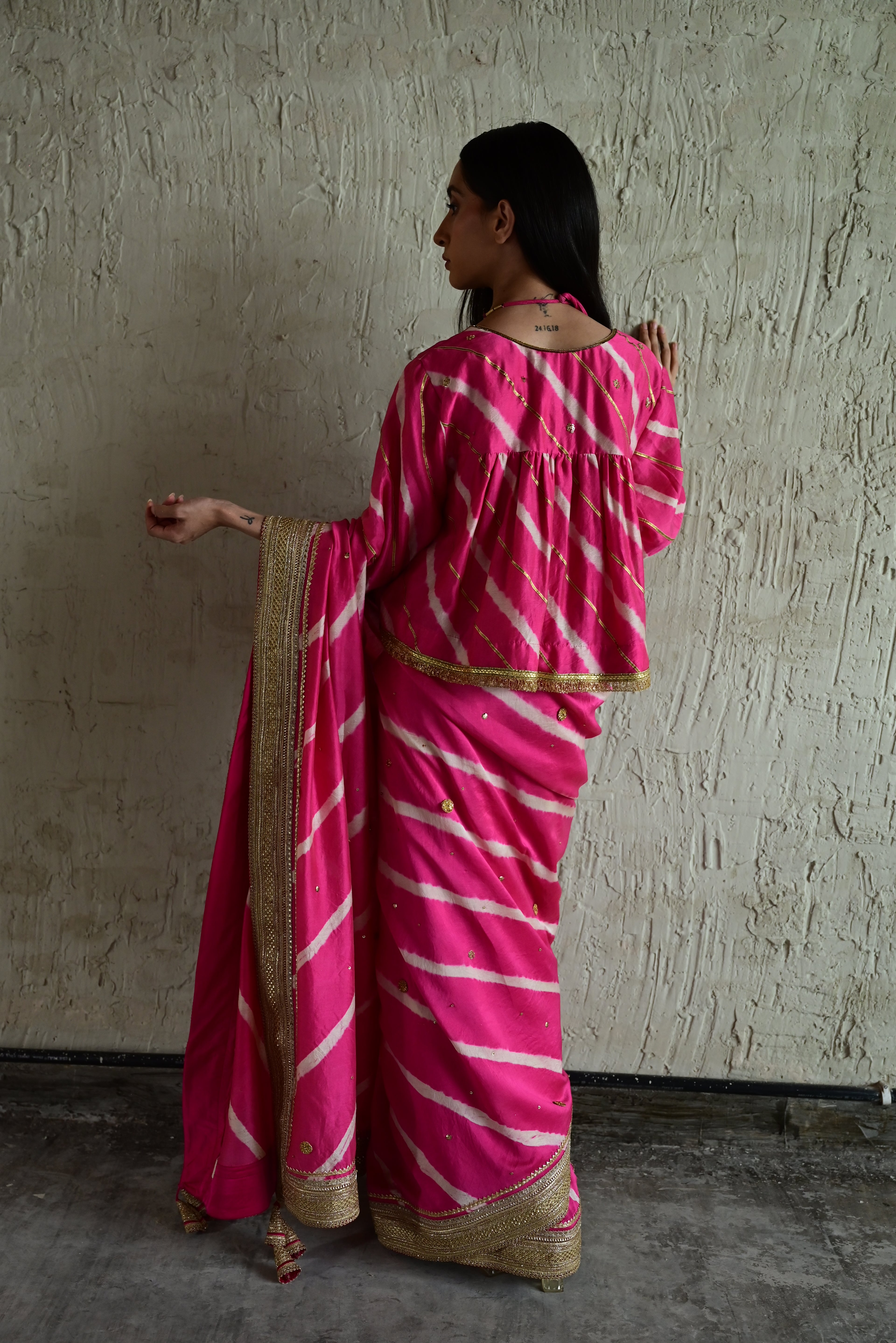 Urmila Leheriya Saree in Pink mulberry Silk